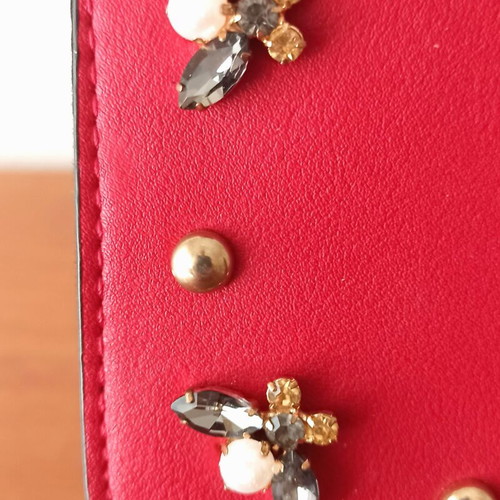 Stradivarius red clutch bag like new with pearls and decorative details