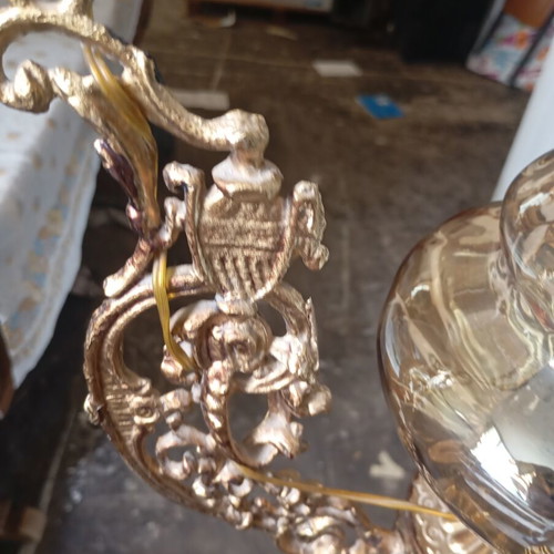 Vintage hanging ceiling light bronze style with embossed details