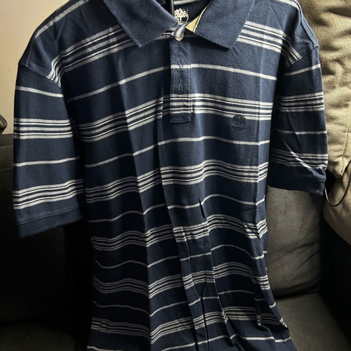 Timberland men's striped short-sleeve polo blue navy like new
