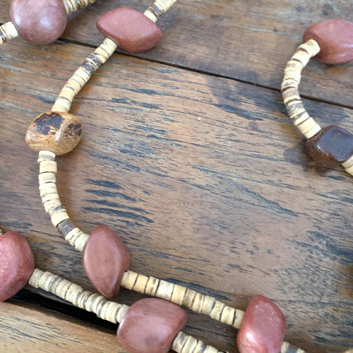 Handmade vintage necklace with wooden beads new