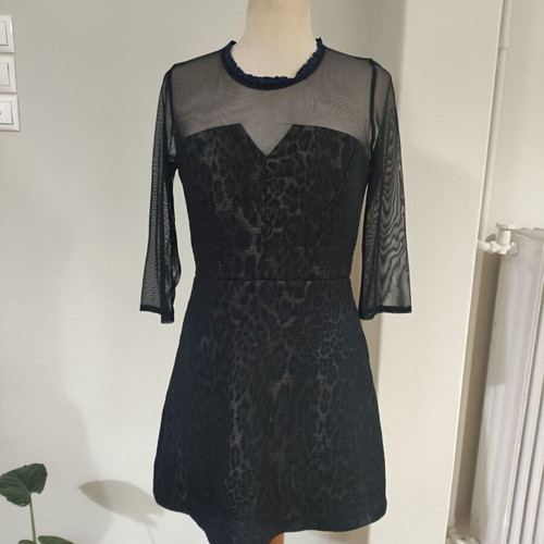Sandro Paris mini dress with leopard pattern like new, black brown