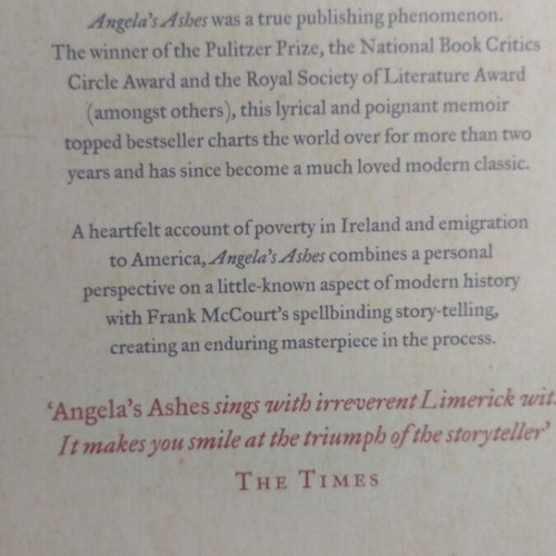 Angela's Ashes book like new, English by Frank McCourt