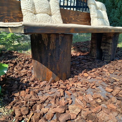 Handmade garden set with 1.50m bench and log table, natural wood