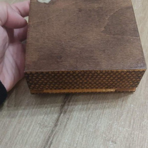 Wooden handmade tobacco box used, square 11cm