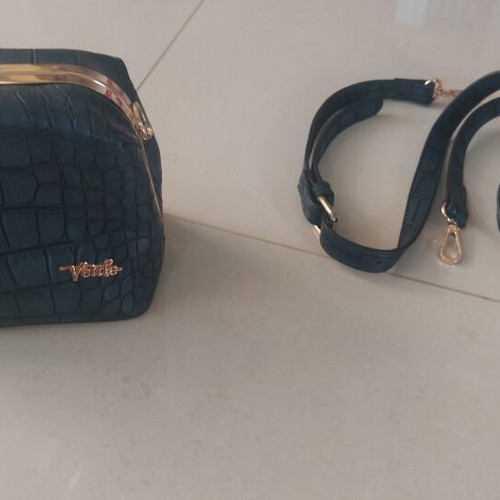 Handbag dark blue leatherette, like new