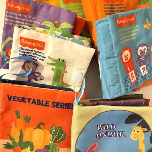 Educational booklets with animals, vegetables, colors, shapes, used, set of 8