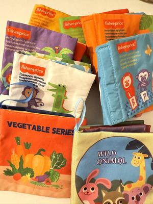 Educational booklets with animals, vegetables, colors, shapes, used, set of 8
