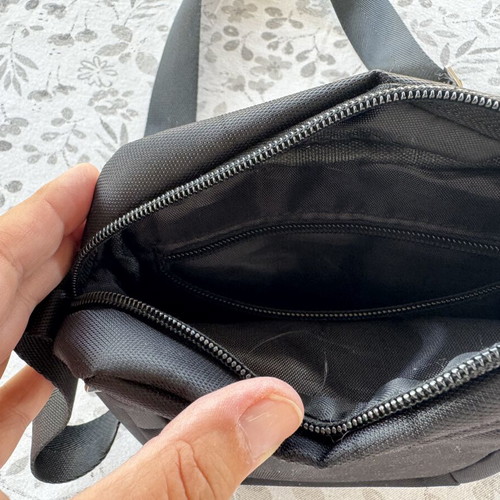 Men's black shoulder bag with 3 zippered compartments