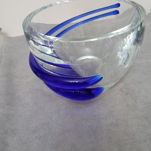 Glass vase with blue decoration