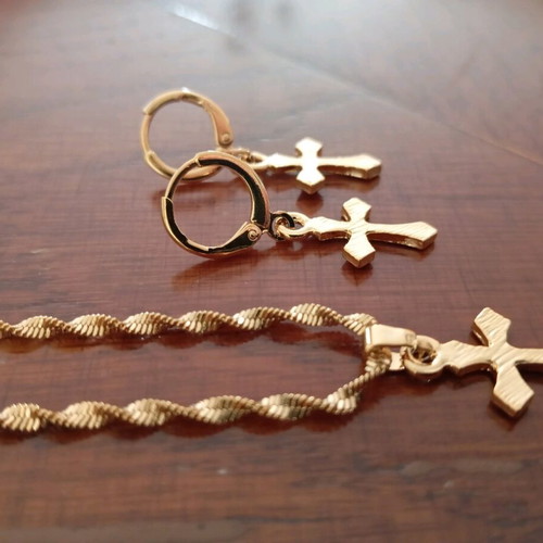 Cross jewelry set stainless steel 18k gold plated, new