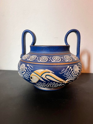 Decorative ceramic amphora used, handmade