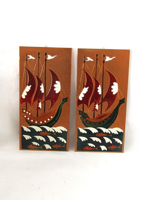 Large copper engravings used with enamel, set of 2, 54x25.5 cm