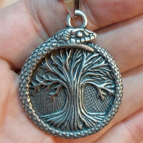 Tree of Life and Snake pendant with new steel chain 60 cm