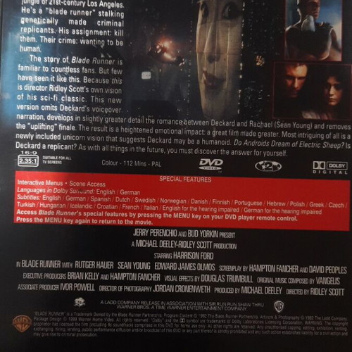Blade Runner DVD like new, snap case, subtitles