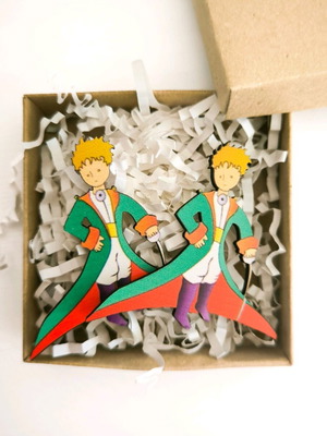 Little Prince wooden earrings new, multicolored