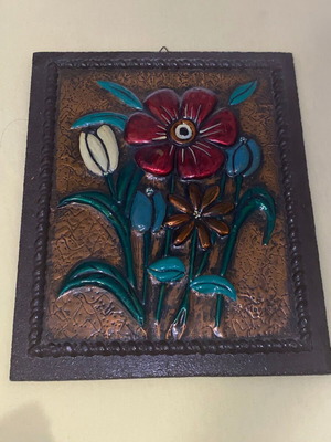 Handmade embossed copper painting flowers like new decorative art