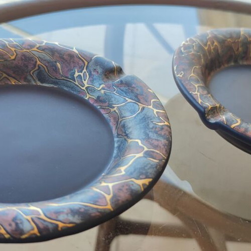 Handmade glass fusing ashtray set of 2, used, 17cm diameter