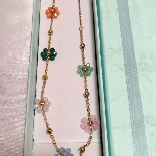 Romantic stainless steel necklace with colorful flowers new