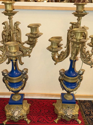 Candlesticks pair bronze and porcelain like new, height 0.60