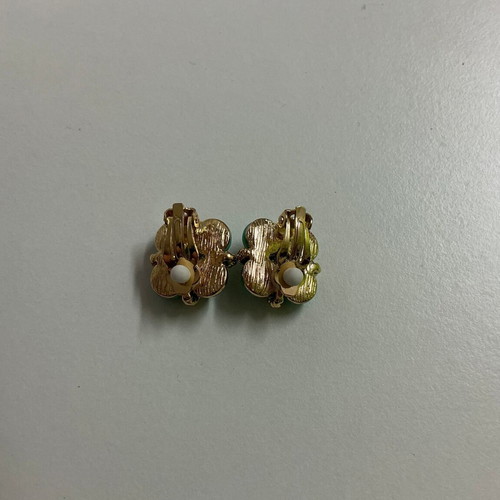 Turquoise stone clip-on earrings, gold tone