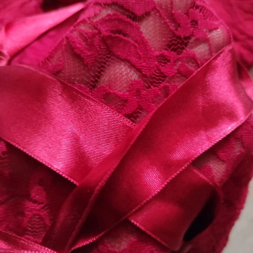 Lace bodysuit blouse new, red with satin ribbon