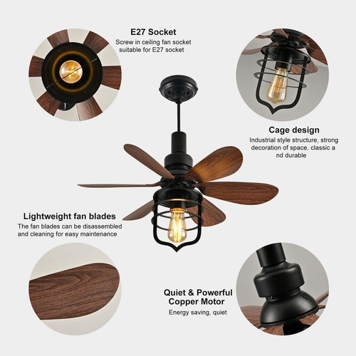 Ceiling lamp with fan and remote control new, E27 socket