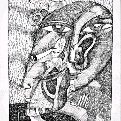 Drawing on paper with rapidographs titled The Rain, Memory and the Snail's Path
