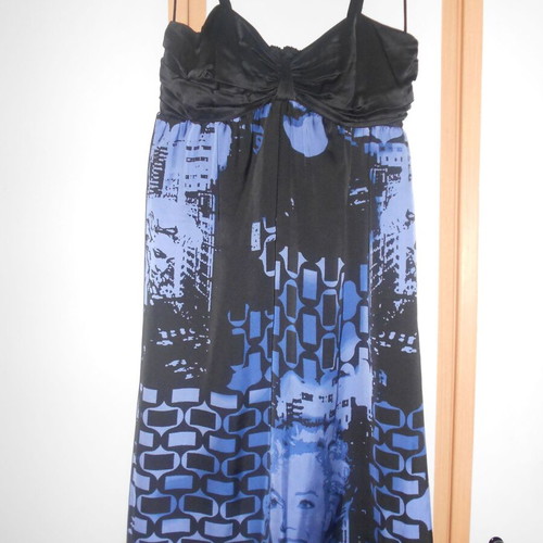 Lussile women's dress medium, like new, black and purple with Marilyn Monroe print