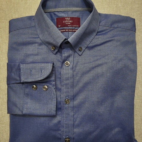 M&S Luxury Tailored men's shirt 100% cotton blue like new