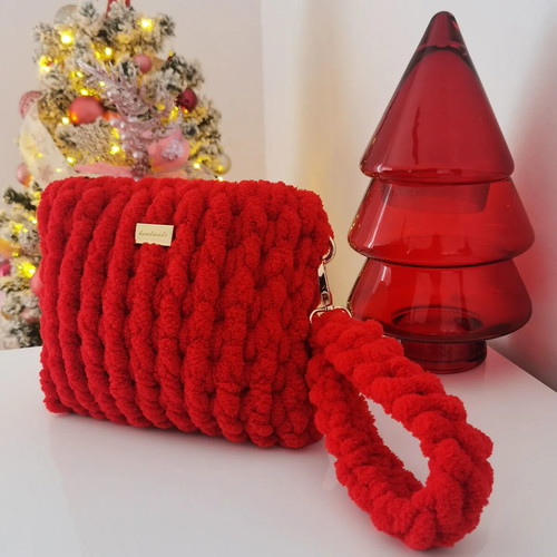 Handmade knitted toiletry bag new red