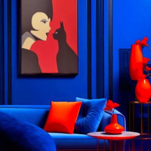 Painting Woman and Cat Acrylic Canvas New 90x70 cm