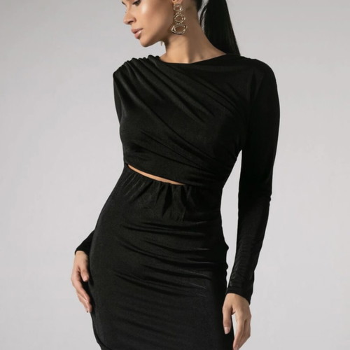 Midi dress with long sleeve, elastic, one size, new