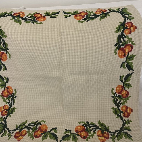 Handmade cross-stitch tablecloth with fruit design 69×69 cm new