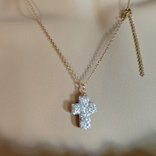 Steel cross pendant with strass, new