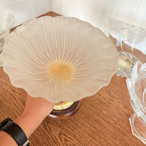 Crystal and glass bowl set with decorative clock, like new
