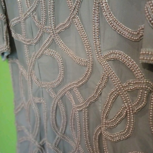 After Shock blouse used, silk beige with pearls, gray, size L