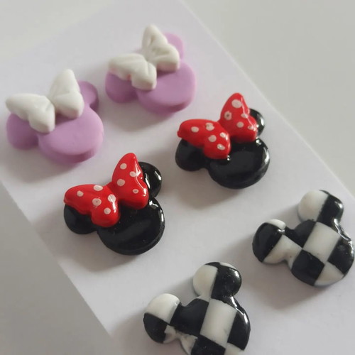 Minnie Mouse earrings new, set of 3 pairs polymer clay