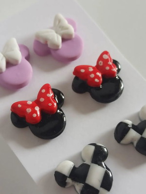 Minnie Mouse earrings new, set of 3 pairs polymer clay
