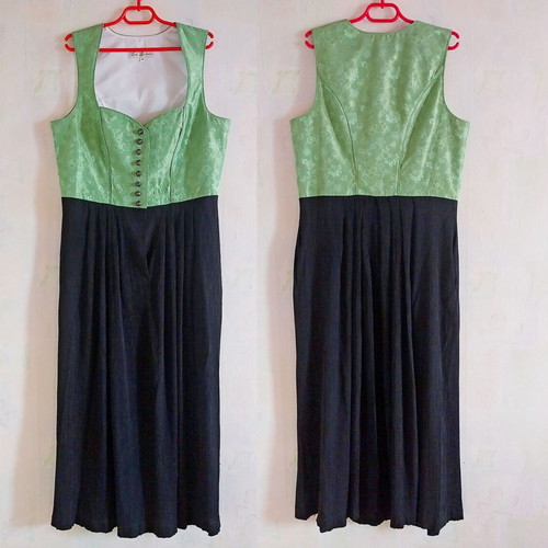 Vintage Dirndl Dress Lisa's Landhaus green jacquard and black skirt size 44 like new