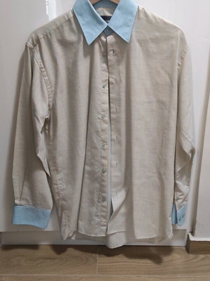 Makis Tselios linen shirt like new, size S, beige and turquoise