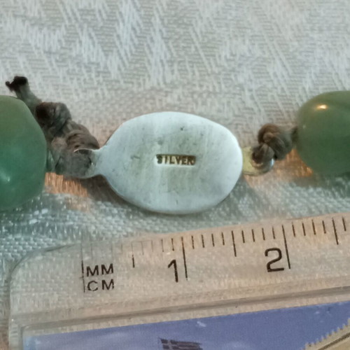 Silver necklace with green nephrite, vintage 1950, 42cm