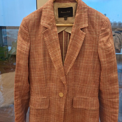Massimo Dutti pink check linen jacket like new, size S