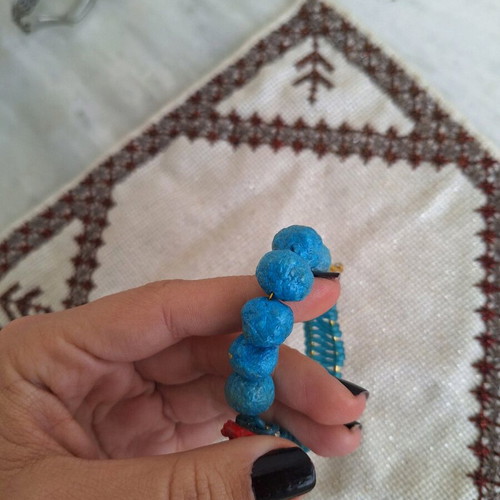 Blue papier-mâché bracelet with rose made to order