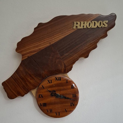 Vintage Handmade Wooden Wall Clock Rhodos like new