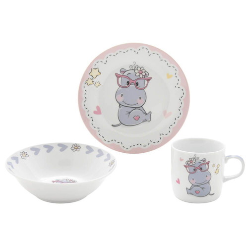 Children's 3-piece porcelain dining set hippopotamus new