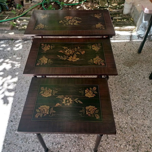 Zigon marquetry tables used, set of 3