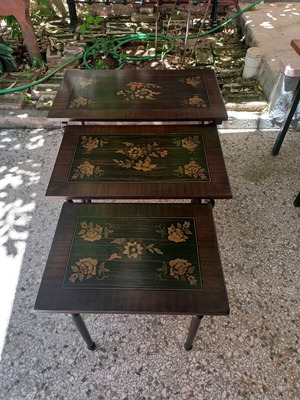 Zigon marquetry tables used, set of 3