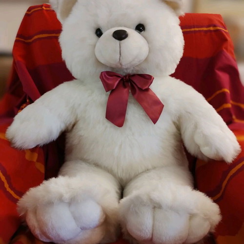 Stuffed bear 80cm like new with red bow