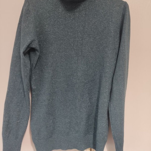 Knitted turtleneck sweater M&V like new, size S/M, petrol green glitter