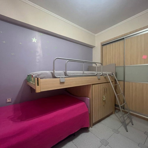 Modecco bunk bed with cupboard, hidden third bed and two-seat desk bookshelf